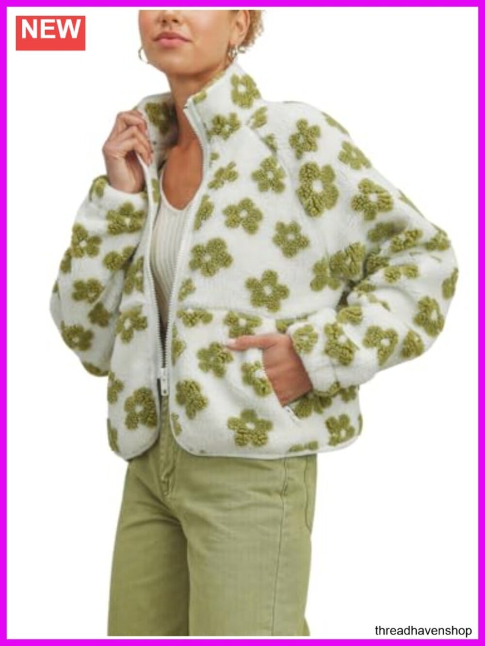 Faux Fur Sherpa Zip Up Fleece Jacket Fuzzy Warm Coat